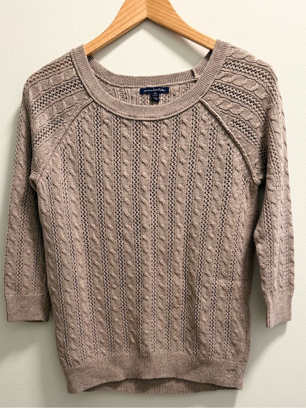 Women’s Cable Knit Scoop Neck Sweater - Taupe. American Eagle Outfitters Open-Kn